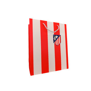 Small gift bag jersey red and white stripes with crest 18x10x23 cm